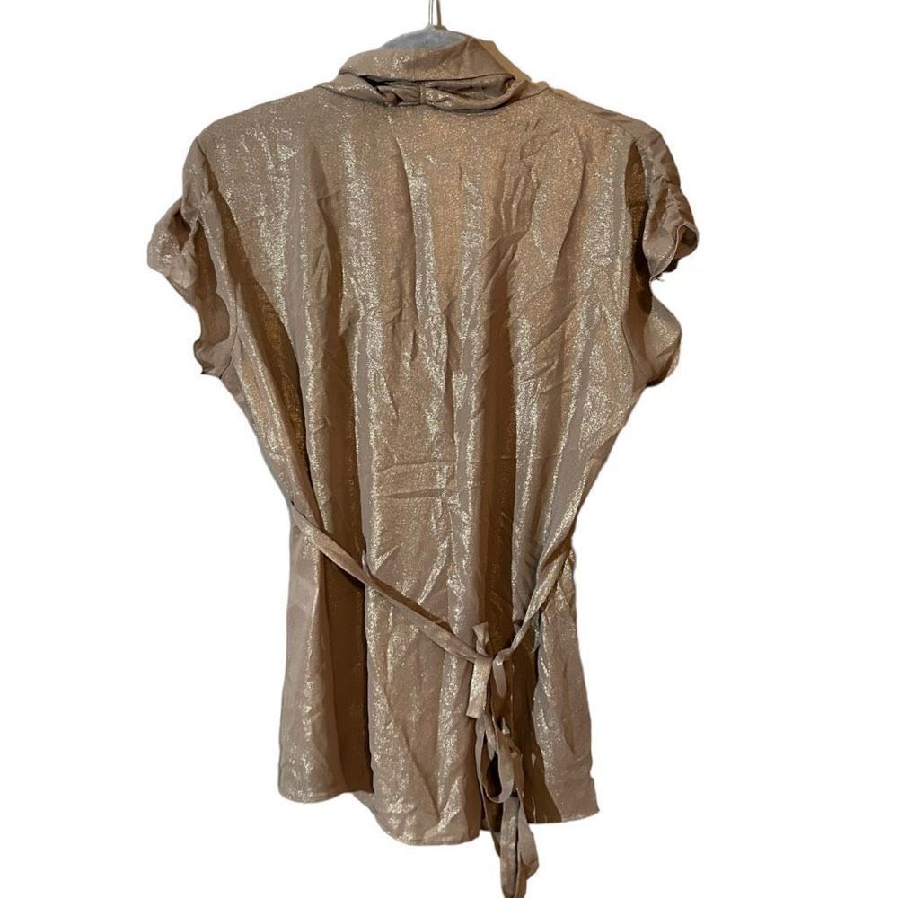 Tahari Women's Double Lining Gathered Waist Shiny Blouse Size Large - Picture 2 of 14